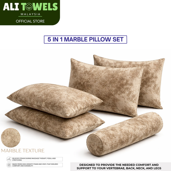 5 in 1 Marble Pillow Set (4 Pillows + 1 Bolster)