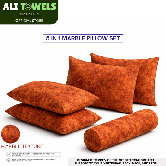 5 in 1 Marble Pillow Set (4 Pillows + 1 Bolster)
