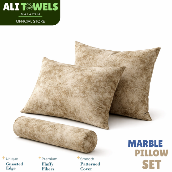 Marble Pillow Set (2 Sleeping Pillows + 1 Bolster)