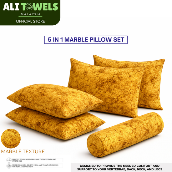 5 in 1 Marble Pillow Set (4 Pillows + 1 Bolster)