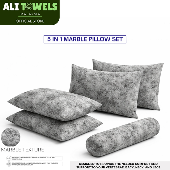 5 in 1 Marble Pillow Set (4 Pillows + 1 Bolster)